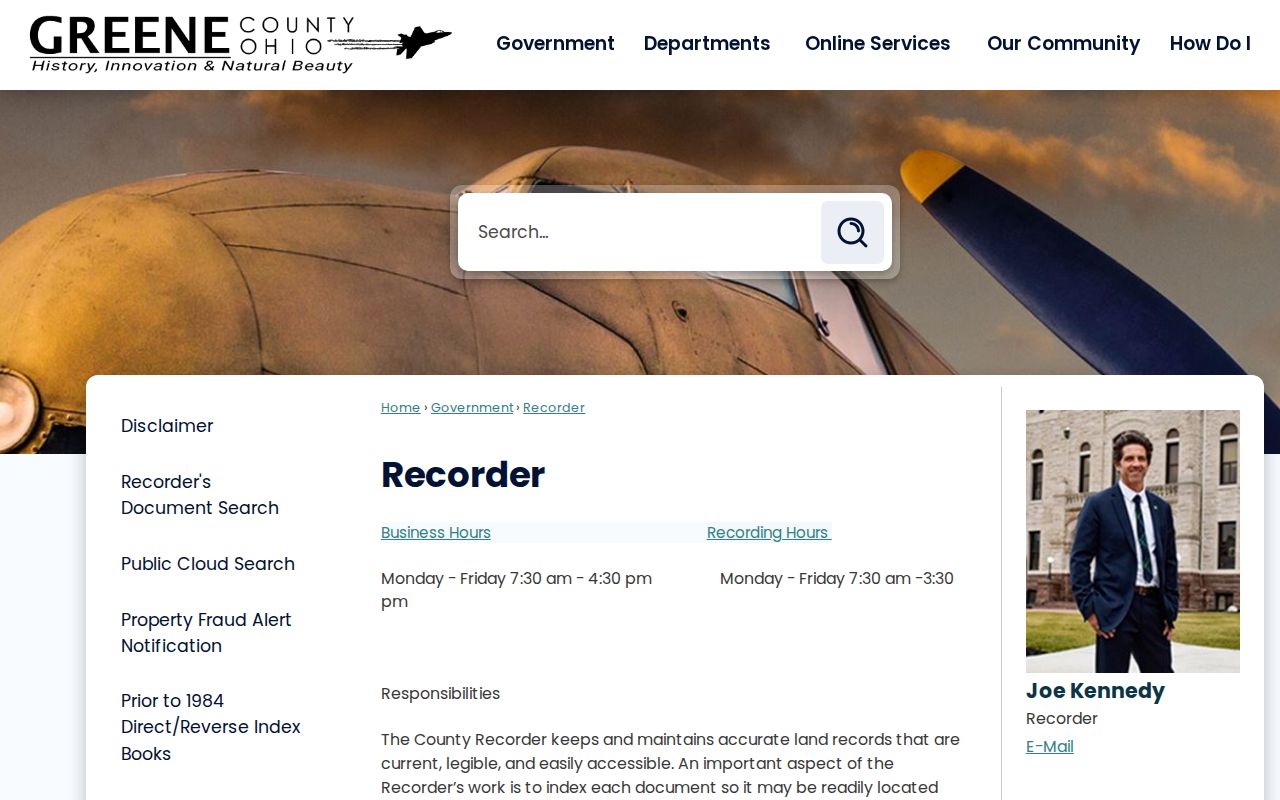 Beavercreek residents directory Greene County Recorder office record access