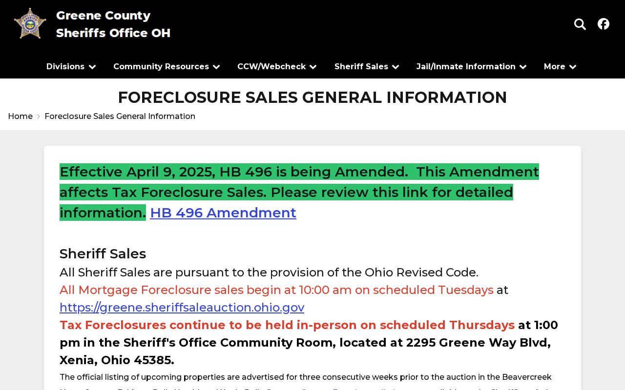 Beavercreek neighbors Greene County foreclosure sales information