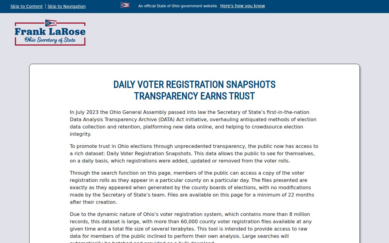 Beavercreek neighbors Ohio daily voter registration data