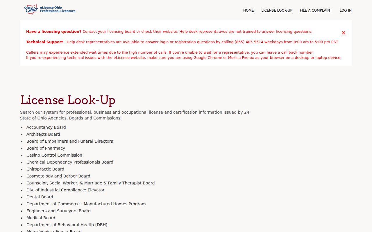 Beavercreek resident lookup using Ohio eLicense